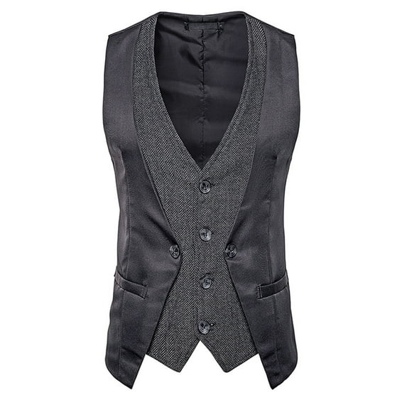 YLSDY Men's Slim Fit Casual Business Waistcoat V-Neck Herringbone Vest Steampunk Gothic Victorian Wedding Party with Welt Pockets Double Breasted Suit Vest Black S