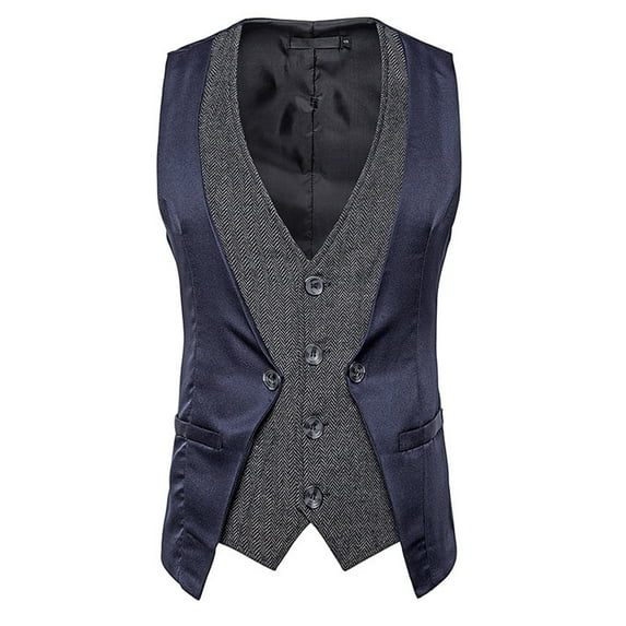 YLSDY Men's Slim Fit Casual Business Waistcoat V-Neck Herringbone Vest Steampunk Gothic Victorian Wedding Party with Welt Pockets Double Breasted Suit Vest Navy S