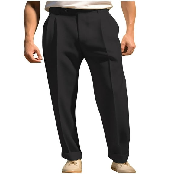 YLSDY Men's Slim Fit Flat Front Dress Pants Stretch Cotton Business Casual Trousers for Office Wedding Formal Wear Black M