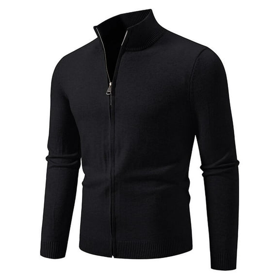 YLSDY Men's Slim Fit Knit Cardigan - Stand Collar Solid Sweater Coat Casual Knitted Jacket Zip Up Fashion Sweater Black M