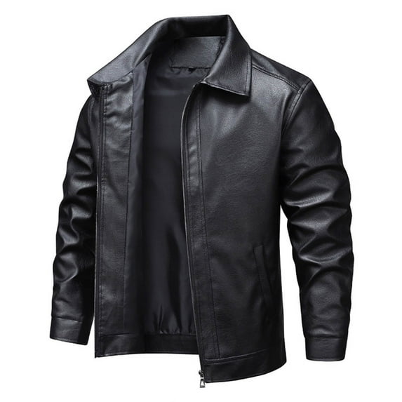 YLSDY Men's Slim Fit Leather Jacket Lapel Collar Zip Up Windbreaker Casual Coat PU Leather Outdoor Top Vintage Outerwear Black L