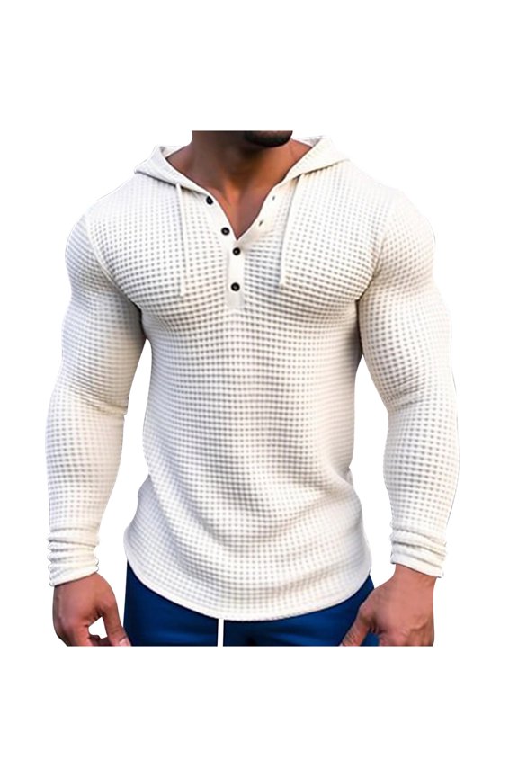 Men's Slim Fit Long Sleeve Waffle Knitted Henley Shirts Tops Thermal Undershirts Pullover White XL