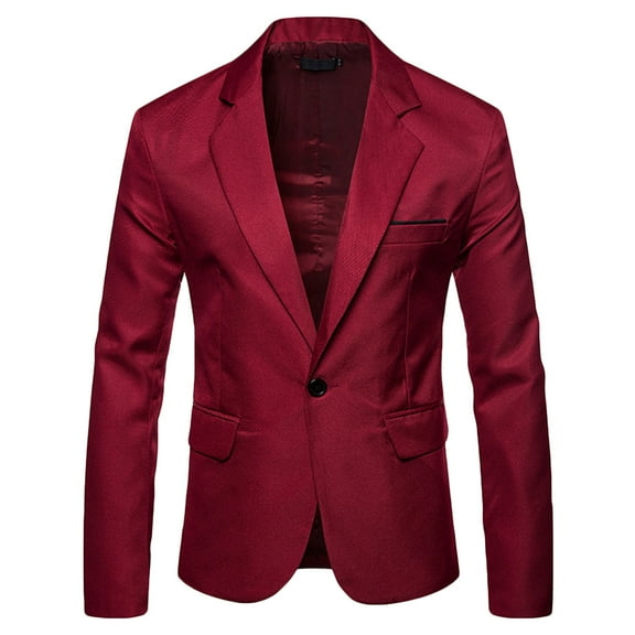 YLSDY Men's Slim Fit One Button Blazer Suit Jacket Business Wedding Party Tuxedo Wine L