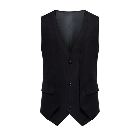 YLSDY Men's Slim Fit Solid Color Single Breasted Tuxedo Vest V-Neck Suit Vest Wedding Party Vest with Buttons Pockets Business Formal Waistcoat Black M