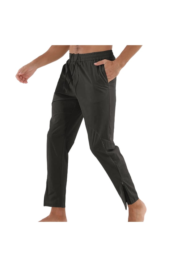 Men's Slim-Fit Trousers 2025 Summer Straight Leg Casual Pants Drawstring Waist Side Zipper Hem Pant With Pockets Dark Gray 10