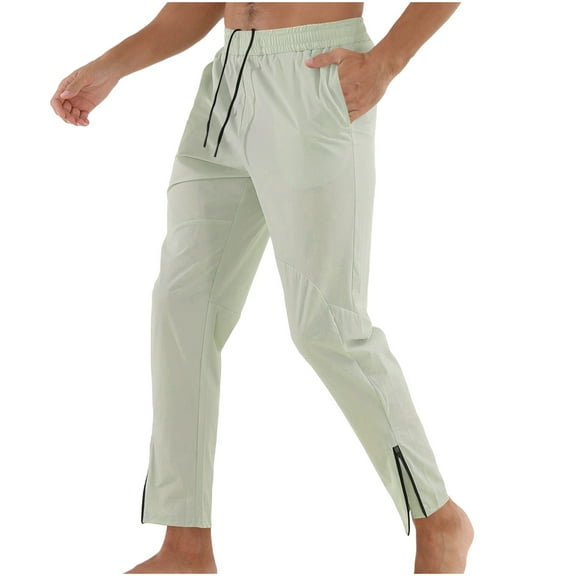 YLSDY Men's Slim-Fit Trousers 2025 Summer Straight Leg Casual Pants Drawstring Waist Side Zipper Hem Pant With Pockets Green 4