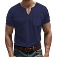 thumbnail image 1 of YLSDY Men's Slim Fit V Neck Casual Shirts Short Sleeve Blouses Muscle Longline Henley T-Shirt Stylish Gym Workout Tops Navy M, 1 of 4