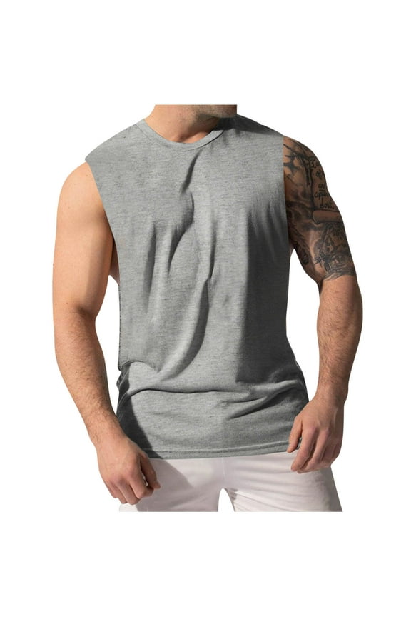 Men's Slim Fit Workout Fitness Muscle Shirt Summer Casual Lightweight Breathable Sport Tees Plain Bodybuilding Stringer Tank Tops Gray L