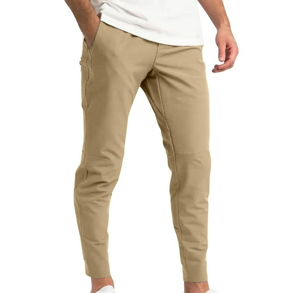 YLSDY Men's Slim Tapered Stretchy Casual Pants Skinny Khaki Colored Pants Slim Fit Slacks Trousers Comfy Pockets Khaki M