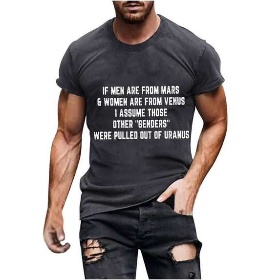 YLSDY Men's Slogan Pattern T-shirts Short Sleeve Crew Neck Shirts Summer Casaul Novel Comfy Stretchy Tees Base Regular Fit Lightweight Tops Dark Gray XL