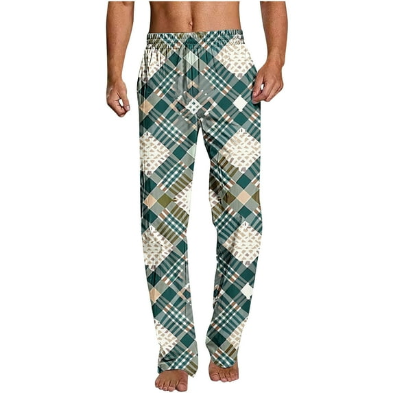 YLSDY Men’s Soft Woven Cotton Pajama Pants, Casual Printed Comfy Elastic Waist Long Pajama Bottoms with Pockets Army Green XL