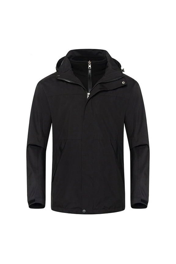 Men's Softshell 3 in 1 Winter Jacket Windproof Waterproof Fleece Liner Outdoor Coat Thermal Warm Tactical Jacket Detachable Hooded Hiking Camping Ski Snowboard Hunting Jackets Black XL