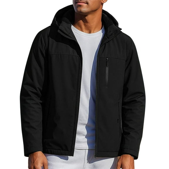 YLSDY Men's Softshell Fleece Jackets Long Sleeve Hooded Waterproof Windbreaker Jacket 2025 Fall Winter Outdoor Hiking Coats Black XXXXXL