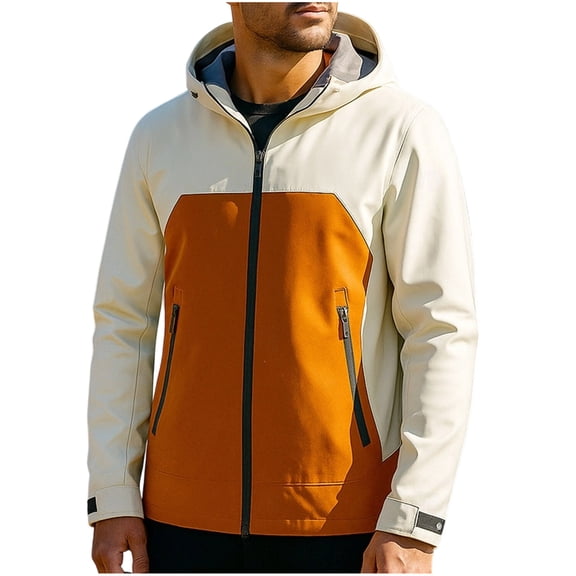 YLSDY Men's Softshell Jacket Raincoat with Hood Rain Jackets Lightweight Waterproof Windproof Windbreaker Trench Coat Orange XXXXL