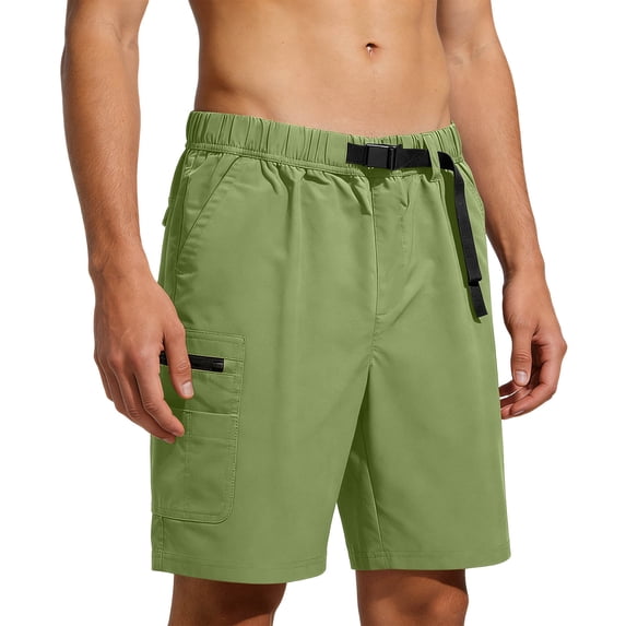 YLSDY Men's Solid Buckle Belt Cargo Shorts, Multi-Pocket Design, Daily Casual Lightweight Shorts Army Green XXL