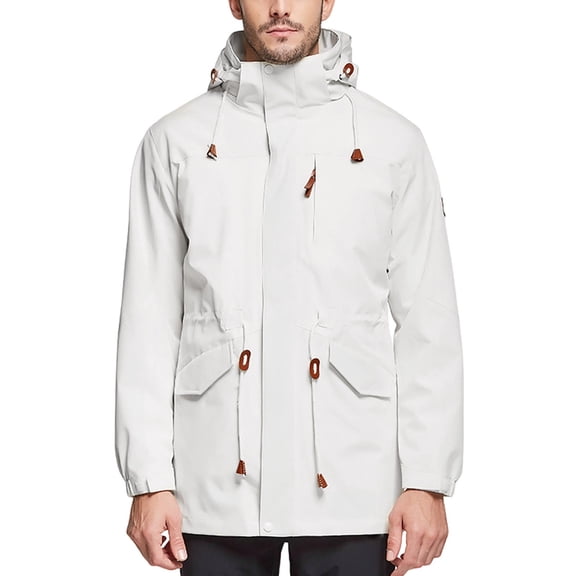 YLSDY Men's Solid Color 3-in-1 Detachable Jacket - Windproof & Water-Resistant, Long Sleeve with Pockets & Zipper, Removable Hooded Outerwear White XXXXXL