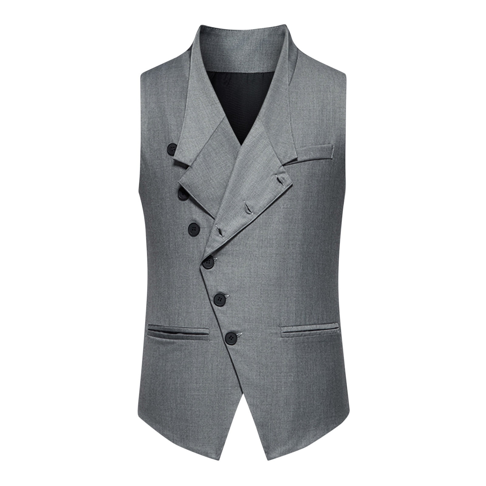 YLSDY Men's Solid Color Asymmetric Mock Neck Pocket Vest for