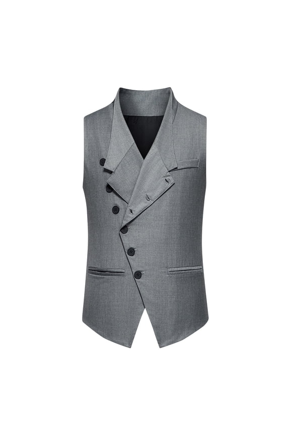 Men's Solid Color Asymmetric Mock Neck Pocket Vest for Performance Wedding Party Party Dress Vest Sleeveless Blazer Tuxedo Vest Suit Vest Gray XL