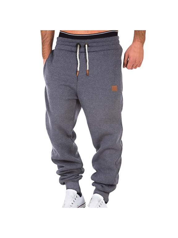 Men's Solid Color Drawstring Joggers Sweatpants with Pockets Skinny Fit Ribbed Ankle Cuffs Dark Gray XXL