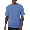thumbnail image 1 of YLSDY Men's Solid Color T Shirts Short Sleeve Basic Tees Casual Summer Cotton Tshirts Sports Blouse Gifts Tops Navy XXXXL, 1 of 5