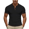 thumbnail image 1 of YLSDY Men's Solid Ribbed Knit Henley Shirt Short Sleeve Button Placket Casual Breathable Top Black XXXL, 1 of 8