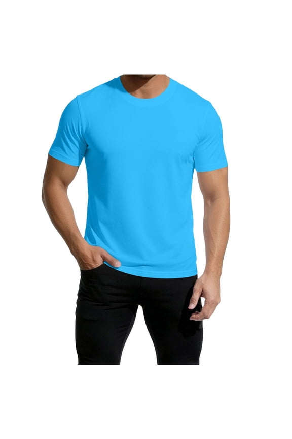 Men's Solid Short Sleeve Post Surgery Shirt Snap Front Round Neck Adaptive Top No Hood Blue M