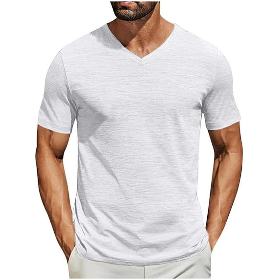 YLSDY Men's Solid T Shirts Short Sleeve Classic V Neck T-Shirt Casual Summer Basic Tee Shirt Trendy 2025 Tops White S