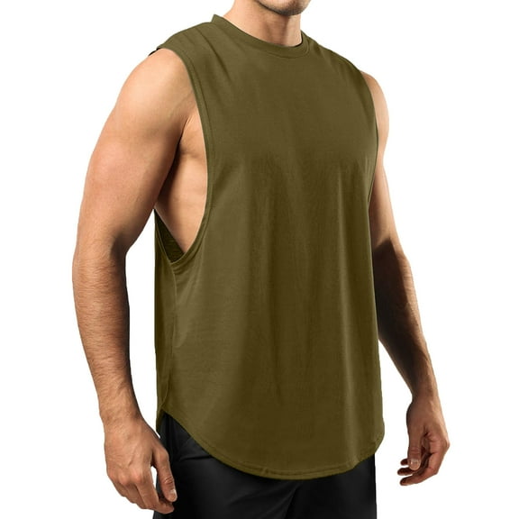 YLSDY Men's Solid Tank Tops Summer Beach Casual Scoop Neck T-shirts Slim Fit Workout Running Hiking Breathable Shirts Army Green M