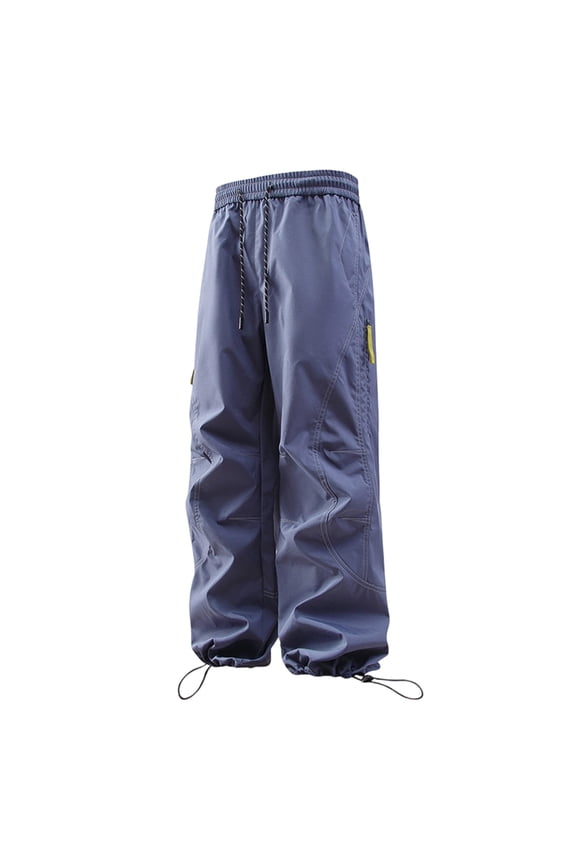 Men's Solid Techwear Cargo Pants, Elastic Drawstring Waist, Adjustable Cuffs, Outdoor Streetwear Utility Trousers Blue XXL