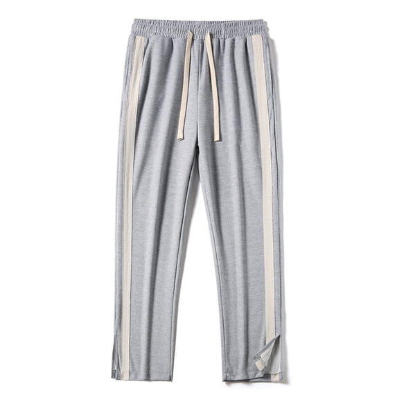 YLSDY Men's Split Hem Track Pants, Elastic Waist Drawstring with Side Stripes, Active Wear Trousers for Sports Gray L