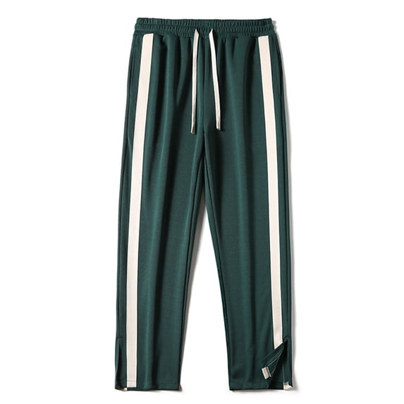 YLSDY Men's Split Hem Track Pants, Elastic Waist Drawstring with Side Stripes, Active Wear Trousers for Sports Green M