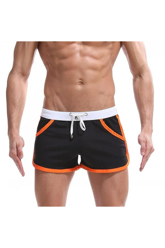 Men's Sport Shorts with Slant Pockets Swimwear & Beachwear Slim Fit Joggers Sport Shorts Comfortable Breathable Lightweight Activities Pant Orange M