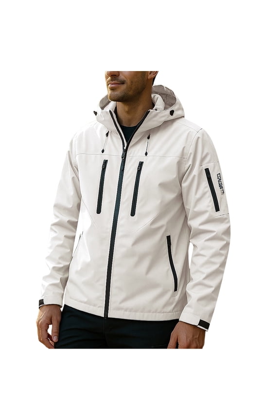 Men's Sports Jacket Waterproof Softshell Fleece Lined Hooded Coats Outdoor Hiking Windbreaker Coat White XXXL