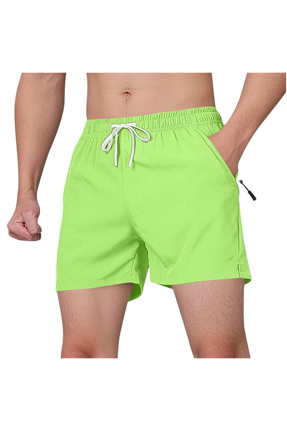 Men's Sports Shorts with Compression Liner Quick Dry Board Shorts Swimsuit Swimwear for Men with Zipper Pockets Green M