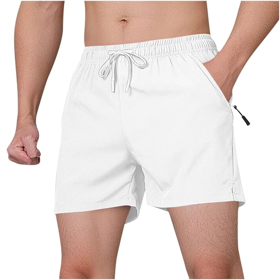 YLSDY Men's Sports Shorts with Compression Liner Quick Dry Board Shorts Swimsuit Swimwear for Men with Zipper Pockets White XXL