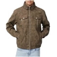 thumbnail image 1 of YLSDY Men's Stand Collar Leather Jacket Motorcycle Lightweight Faux Leather Outwear Full Zip Up Vintage PU Coat with Pockets Coffee L, 1 of 7