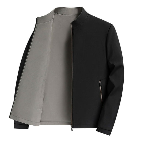 YLSDY Men's Standing Collar Zipper Casual Jacket, Men Double Sided Wearable Coats with Pocket, Lightweight Windbreaker Black M
