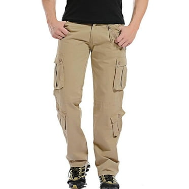 YLSDY Men's Straight Fit Cargo Pants Multi Pockets Outdoor Military Tactical Work Trousers Stretch Cotton Regular Length Khaki XL