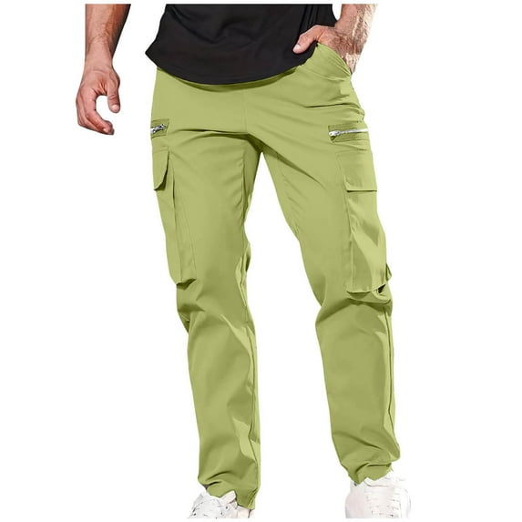 YLSDY Men's Straight Fit Lightweight Cargo Pants Quick Dry Multi Pockets Trousers with Zipper Army Green S