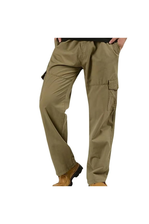 Men's Straight Fit Relaxed Cargo Pants with Multi Pockets Carpenter Workwear Trousers Yellow M