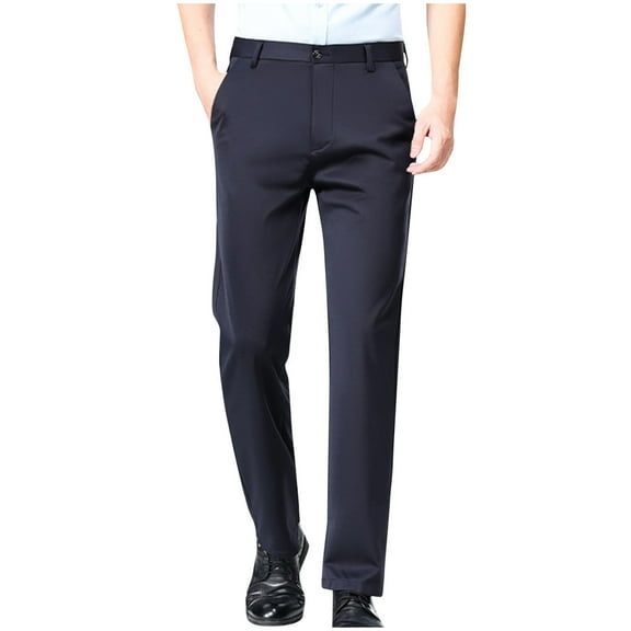 YLSDY Men's Straight Leg Dress Pants Regular Fit Business Office Work Trousers Stretch Comfort Pants with Pockets Navy M