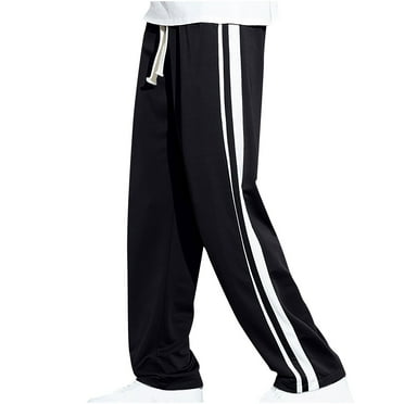 YLSDY Men's Straight Leg Pants with Side Stripe Drawstring Closure Loose Fit Trousers Hip Hop Sweatpants Streetwear Jogger Pants Black XXL