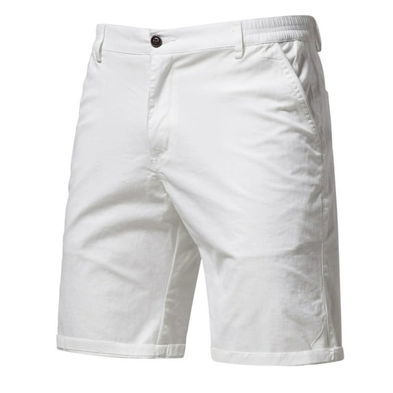 YLSDY Men's Stretch Chino Short Slim Fit 10" Inseam Flat Front Shorts Summer Cotton Casual Shorts with Pocket White 28