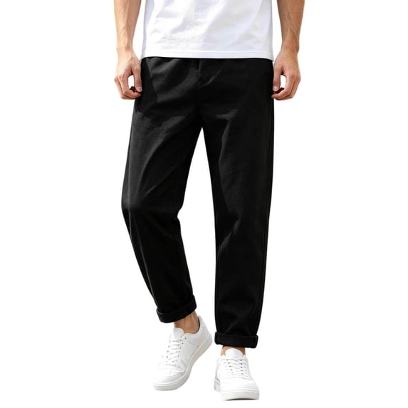 YLSDY Men's Stretch Classic Straight Chino Pants, Button Waist, All-Day Comfort Business Casual Trousers Black XXL
