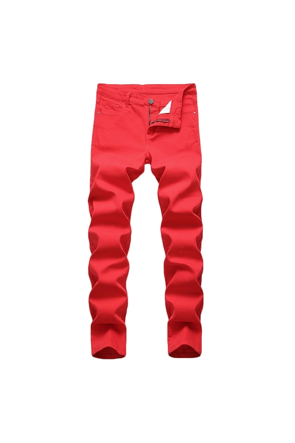 Men's Stretch Slim Fit Straight Red Jeans Classic Denim Pants Red M