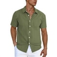thumbnail image 1 of YLSDY Men's Striped Button Down Shirt - Casual Short Sleeve Regular Fit Business Dress Shirts Summer Fashion Tee Tops with Pocket Army Green M, 1 of 5