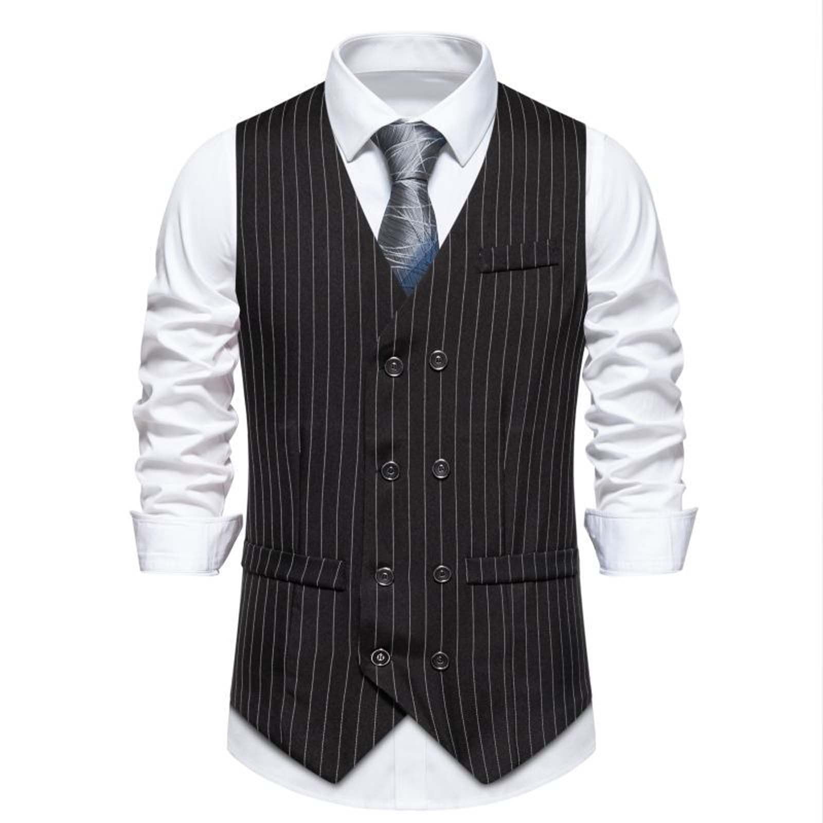 WSS Striped Black Slim-Fit Vested Men's Suit  - Detmold main image 0