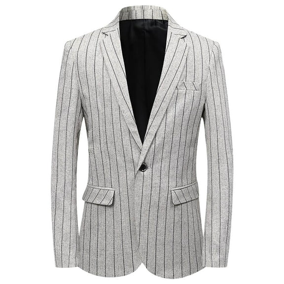 YLSDY Men’s Striped Sport Coat – Slim Fit Pinstripe Blazer Suit Jacket for Men, Business Casual Dress Coat White XXL