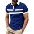 thumbnail image 1 of YLSDY Men's Striped Stand Collar Classic Buttons T-Shirt Short Sleeve Regular Fit Summer Tees Tops Breathable Sports Shirt Dark Blue XXXL, 1 of 3