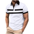 thumbnail image 1 of YLSDY Men's Striped Stand Collar Classic Buttons T-Shirt Short Sleeve Regular Fit Summer Tees Tops Breathable Sports Shirt White M, 1 of 3